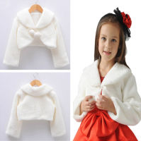 Whiteivory Long Sleeve Warm Wedding Cloak Fur Trim Junior Cape for dress flower girl Bolero