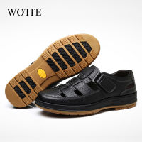 WOTTE Classic Sandals Men Genuine Leather sandaliasHollow Out Casual Shoes Comfortable Solid Outdoor Mens Shoes zapatos hombre