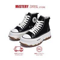 ♨✕◇ MISTERY รองเท้าผ้าใบส้นสูง สูง 5.5cm รุ่น HIGH RUN สีดำ (MIS-1235)