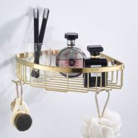 ☏卐♞ Bathroom Shelves Brushed Gold Metal Shower Corner Shelf Wall Mount Shampoo Storage Shelf Rack Bathroom Basket Holder DG8315K