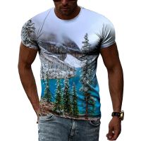 Summer Alpine Lake graphic t shirts Men Fashion Landscape 3D Printed Tees Hip Hop Street Style Casual Daily O-neck Short Sleeves