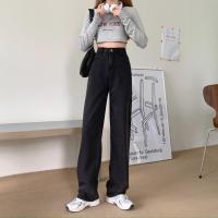 20212021 new womens loose casual all-match jeans wide-leg pants retro blue straight-leg pants slim jeans