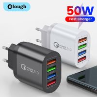 Elough 4พอร์ต50W เครื่องชาร์จ USB ชาร์จเร็ว,อะแดปเตอร์โทรศัพท์มือถือ3.0สำหรับ iPhone โทรศัพท์เครื่องชาร์จติดผนังปลั๊ก EU/US