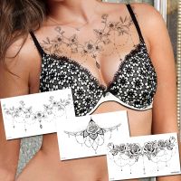 【YF】 tattoo sticker women lace Amazing Temporary Tattoos jewel black fake henna breast underboob body art flowers rose