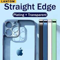 LANTOM กันกระแทกฮาร์ดชุบสแควร์ขอบตรงโปร่งใสกรณีโทรศัพท์นุ่มกับกรณีป้องกันเลนส์เต็มรูปแบบสำหรับ iPhone 14 13 12 11 Pro Max X XR XS Max