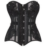 ผู้หญิงสีดำ Breathable Shapwear เครื่องแต่งกายเซ็กซี่โปร่งใสตาข่าย Corselet Hollow Out Corset Bustier Top กับ G String