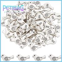 PETIBAG 100 PCS รูปนก เครื่องรางรูปสัตว์สีเงิน ลูกปัดหลวมๆ โลหะผสมอัลลอยด์ เครื่องรางอัลลอยด์ ตัวเว้นระยะลูกปัดทิเบต 9 X15mm ลูกปัดคั่นโลหะ กำไลข้อมือสร้อยข้อมือ