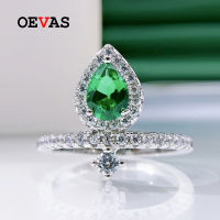 OEVAS Water Drop Synthetic Emerald 18K Gold Plated Wedding Rings For Women Sparkling Engagement Party Fine Jewelry Wholesale