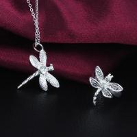 【lz】☃✳  Mulheres Partido casamento Moda Jóias conjunto 925 Sterling Silver Cristal libélula pingente colar anéis finos presentes de Natal