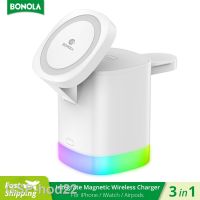 ร้อนแรงใหม่♧❉ Bonola 4 In 1 Pengisi Nirkabel Magnetik Lampu RGB untuk iPhone 12/13/14 Pro/airpods Pro/iwatch Terintegrasi