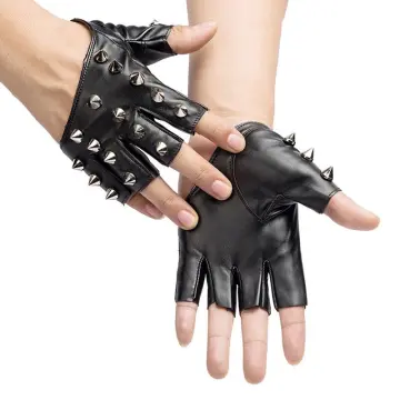 Unisex Punk Party Fingerless Leather Glove Rivet Personality