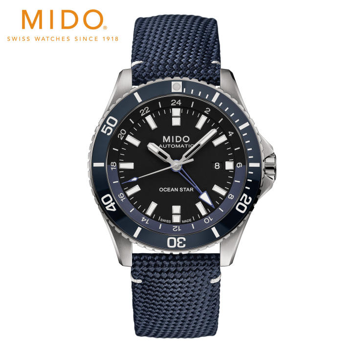 mido-ocean-star-gmt-รุ่น-m026-629-17-051-00-นาฬิกามิโด-สีน้ำเงิน-สายผ้าน้ำเงิน-mido-นาฬิกาผู้ชาย-mens-mechanical-sports-watch