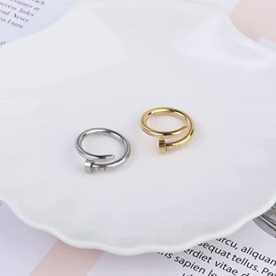 IDENT สปาร์กลิง แหวนเล็บบิด การออกแบบส่วนโค้งวงกลมด้านใน ทองเงินเงิน แหวนมิตรภาพความรัก ง่ายๆ เหล็กไร้สนิม แหวนแต่งงานแหวน ผู้หญิงผู้หญิงผู้หญิง