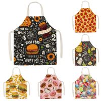 Fashion Kitchen Apron for Men Women Kid Lemon Desserts Printed Cotton Linen Sleeveless Aprons Home Cooking Baking Cleaning Tools Aprons