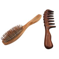 2 Pcs Wooden Natural Handmade Detangling Massage Hair Comb, A &amp; B