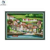 （Jinxiu cross-stitch） JoyStampingStitch DIYSeaside Town SceneryEmbroidery14CT Count 11CT เย็บผ้าพิมพ์ลาย