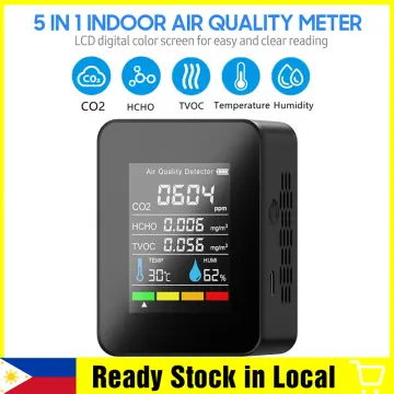 Portable Air Quality Monitor Indoor Co2 Detector 5 In 1 Formaldehyde Hcho  Tvoc Tester Lcd Temperature Humidity Tester Rechargeable Co2 Alarm Meter  For Room Office Greenhouse Warehouse 