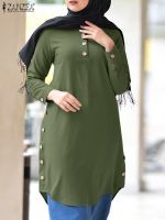 ZANZEA Vintage Muslim Blouse Solid Full Sleeve Tops Islamic Clothing Elegant Holiday Chemise Dubai Turkey Abaya Shirt Blusas