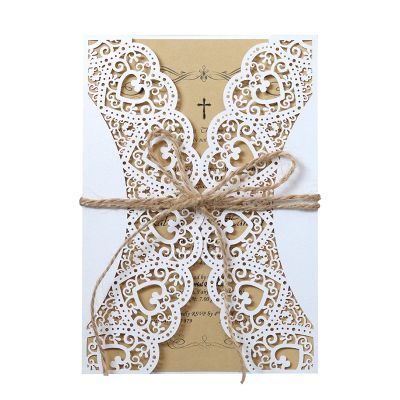 【YF】﹍  1pcs Cowboy Cut Wedding Invitation Card With Hemp Rope Customize Greeting Cards Decoration
