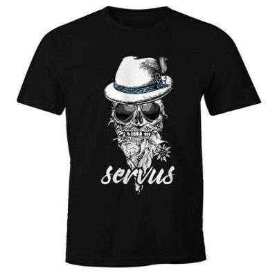 เสื้อยืด พิมพ์ลายหัวกะโหลก Fedora Bavaria Skull Flower Oktoberfest สําหรับผู้ชาย  V0UL