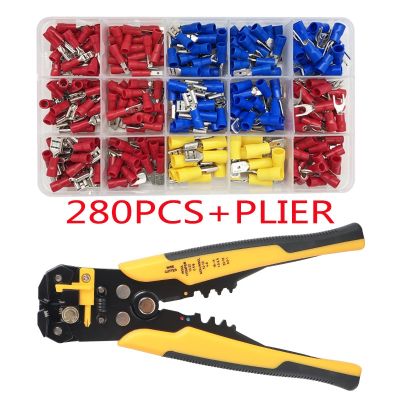 280PCS Assorted Spade Terminals Insulated Cable Connector Electrical Wire Assorted Crimp Butt Ring Fork Set Ring Lugs Plier