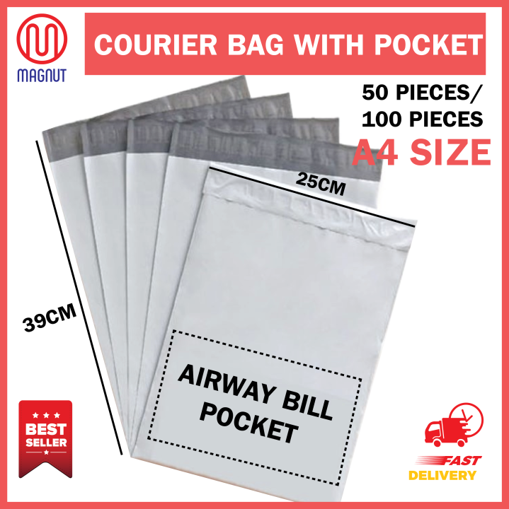 50 pieces / 100pieces - A4 size ( 25cm x 39cm ) White courier bag with ...