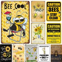 Bee Happy In The Sunshine Honeybee Beekeeper Slogans Retro Vintage Metal Plate Decoration Wall Decor Tin Metal Sign Poster