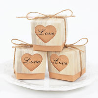 50pcs Love Heart Kraft Paper Candy Box Chocolate Gifts Bags for Rustic Wedding Birthday Party Decoration Supplies Baby Shower