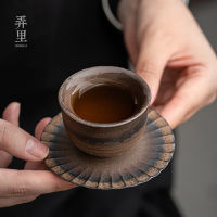 Gilding Stoneware Coaster Vintage Small Teacup Holder Tea Cup Coaster Heat Insulation Ceramic Kung Fu Tea Ceremony Utensils