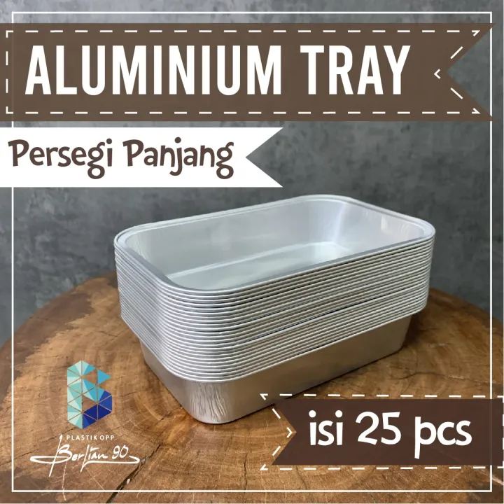 (25 pcs) ALUMINIUM FOIL CUP TRAY PERSEGI PANJANG. TRAY MAKARONI SCHOTEL , TRAY SPAGHETTI