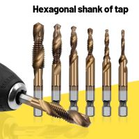 M35 cobalt-plated high-speed steel hexagonal shank tapping drilling and chamfering one-piece composite tap M3 screw drill bit