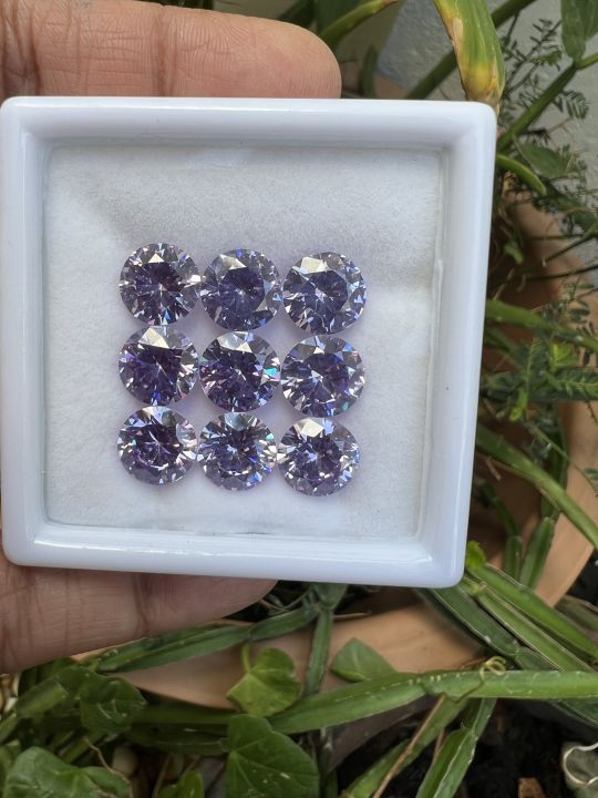 เพชร-cz-คิวบิกเซอร์โคเนีย-เพชรรัสเซีย-8-00-มิลลิเมตร-ทรงกลม-สี-ลาเวนเดอร์-lavendor-purple-color-american-diamond-stone-round-shape-8-00-mm-2-pcs-เม็ด