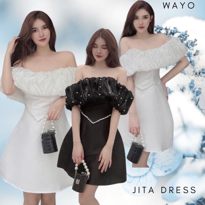 Jita Dress] Đầm WAYO trễ vai đính ngọc dự tiệc sang trọng | Lazada.vn