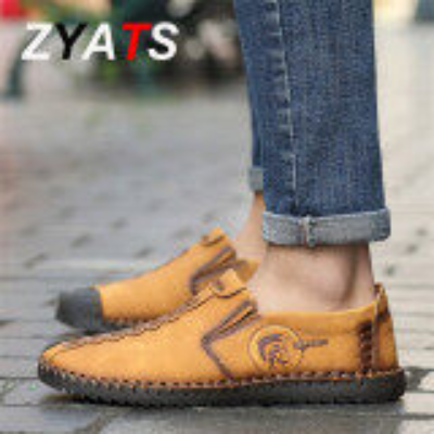 ZYATS รองเท้าผู้ชายหนังส้นเตี้ยรองเท้ารองเท้าโลฟเฟอร์ลำลองรองเท้าสลิปออนขนาดใหญ่38-46สีเหลือง