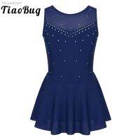 ☢✎ TiaoBug Kids Teens Sleeveless Sparkly Rhinestone Tulle Figure Skating Dress Gymnastics Leotard Girls Ballet Costume Dance Wear