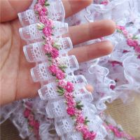 4cm Wide Pleated Guipure Flower Lace Ruffle Trim Organza Sewing Craft Embroidered Lace Ribbon Fabric Dress Clothes Decoration Bumper Stickers  Decals