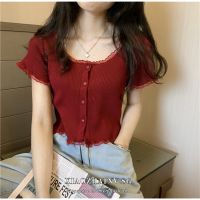 COD DSFERTRETRE Xiaozhainv Women ice silk knit short-sleeved t-shirt thin sexy short crop top