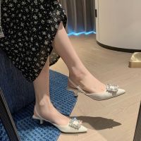 The wizard of oz empty after the new summer 2023 square buckle diamond point high-heeled sandals female one word with baotou sandals