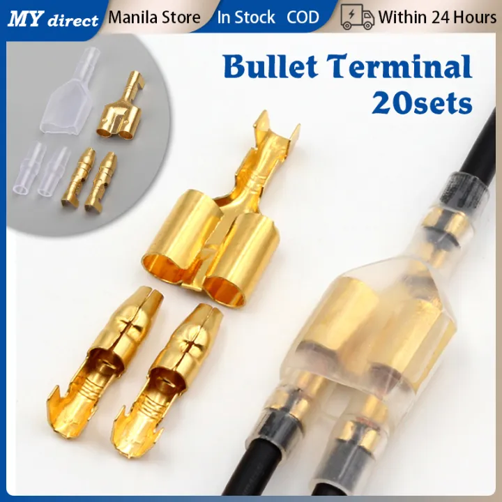 20 Set Brass Bullet Terminal Connectors Kit With Insulator Sleeve Cover ...