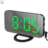 HK Digital Led Mirror นาฬิกาปลุก2พอร์ต Usb Charger Snooze ฟังก์ชั่นปรับความสว่าง Led นาฬิกาตั้งโต๊ะ