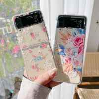 สำหรับ Samsung Galaxy Z ฝาพับ5 4 3 INS เคสโทรศัพท์ดอกไม้สำหรับ ZFlip Flip5 Flip3 Flip4เคส PC แข็งโปร่งใส