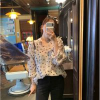 COD Korean style womens blouse, summer polka dot printing long-sleeved shirt