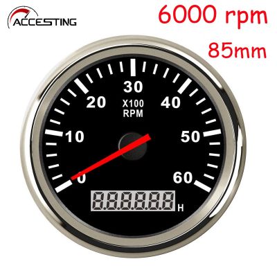 85มม. 6000RPM Tachometer Marine เรือ Tachometer LCD Hourmeter เรือรถบรรทุก Tacho Meter Gauge Red Backlight 9 ~ 32V