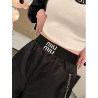 E5FU miu miu 23 summer new fashion ribbon logo letter nylon fabric casual all-match straight shorts x1