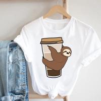 Women Printing T-Shirt Fashion Sloth Coffee Clothes Cartoon Style New Tee Top For Lady Female Short Sleeve Graphic T-shirts