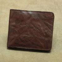 ?[100  Original] ? Handmade simple wrinkled distressed pure leather wallet vegetable tanned sheepskin mens and womens wallet horizontal and vertical style genuine leather wallet retro