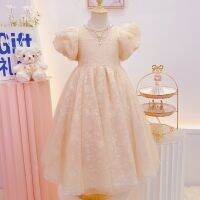 【CW】 Fashion Princess Vintage Floral Print Dress Vestido Girl Puff Sleeve Pink Wedding Party Birthday Tulle Dress Clothes