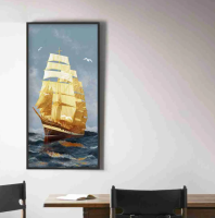 DOSEART ภาพพร้อมกรอบ Golden Sailing Boat ( 43x83 cm )