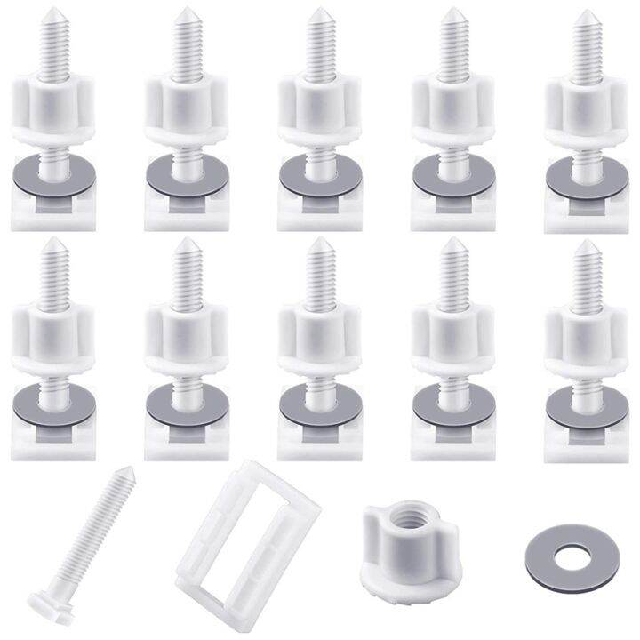 10 Pieces White Plastic Toilet Seat Screws and Nuts with Rubber Washers
