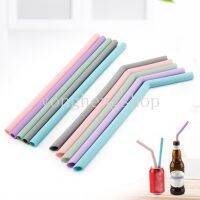 Portable Reusable Food Grade Silicone Flexible Extra Long Bent Straight Drinking Straws With Cleaner Brush Party Bar Supply